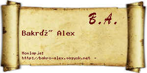 Bakró Alex névjegykártya